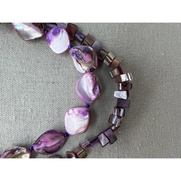 Double Strand Purple Shell Bead Necklace - Picture 7 of 10